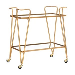 Linon Home Edison Gold Mid-Century Kitchen Bar Cart w/ Shelf