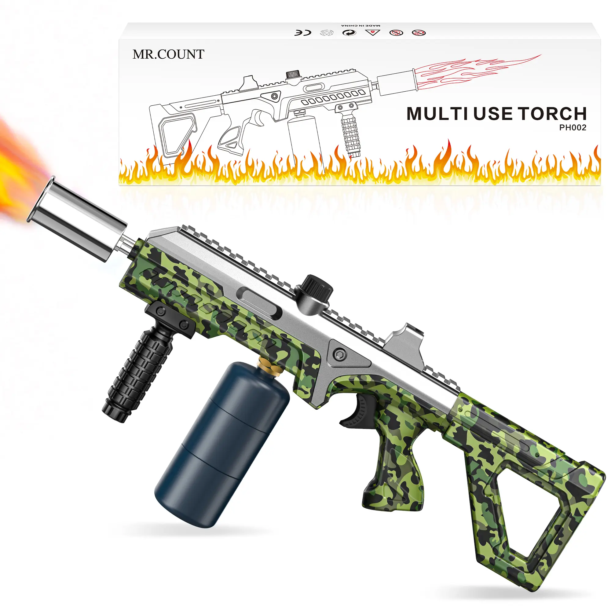 Focus Camouflage Powerful Propane Torch, Grill With Adjustable Flame for Campfire Starter, BBQ Grill & Fire Pit Camping Gift for Men Dad Husband (Tank Not Included), Kitchen, Outdoor