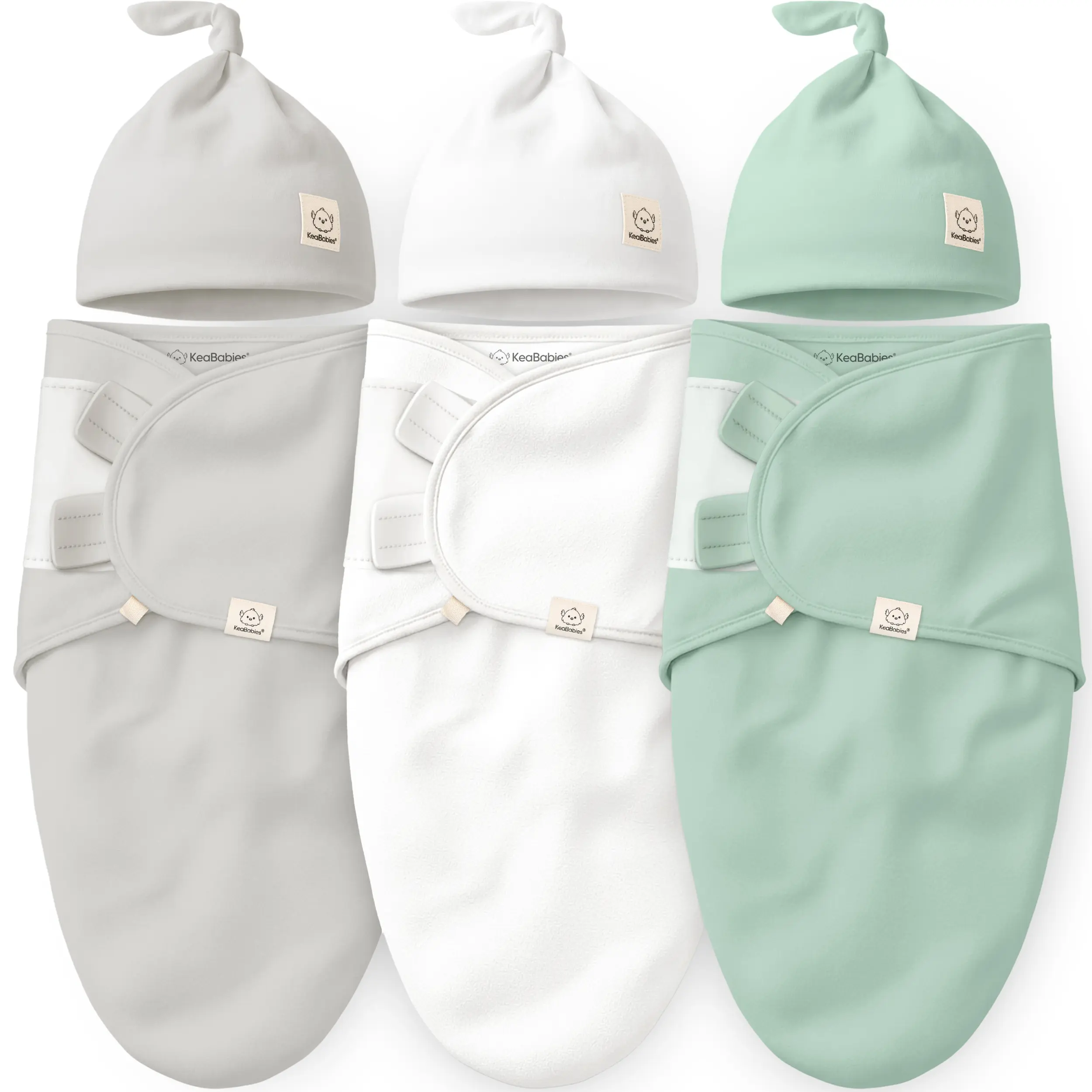 [Baby Registry Favorite] KeaBabies 3-Pack Soothe Swaddle Wrap with Knot Hats – Organic Cotton, Promotes Healthy Hip Development – Perfect for Bedtime, Baby Shower Gifts & Newborn Photoshoots