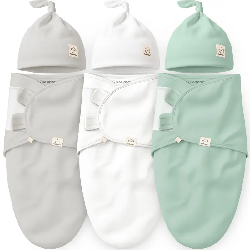 [Baby Registry Favorite] KeaBabies 3-Pack Soothe Swaddle Wrap with Knot Hats – Organic Cotton, Promotes Healthy Hip Development – Perfect for Bedtime, Baby Shower Gifts & Newborn Photoshoots