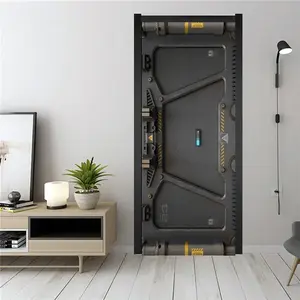 Vintage Vinyl Door Stickers, Iron Gate Wallpaper, Modern Art Room Decoration, Self-Adhesive 2D Visual Armor Design