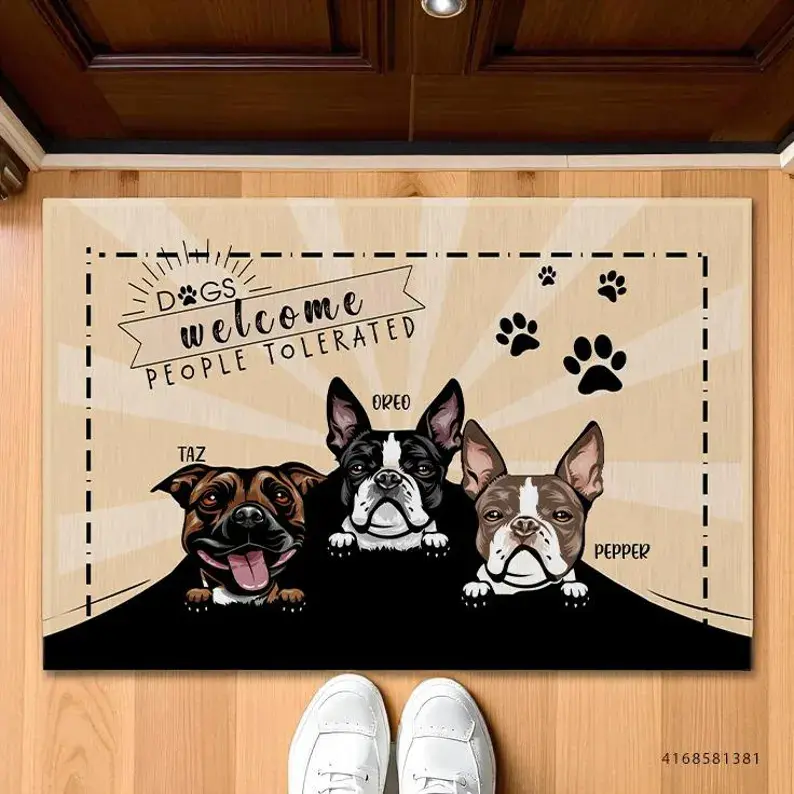 Personalized Dog Welcome Doormat: Funny People Tolerated Pet Mat