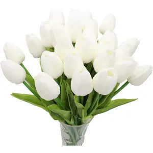 27PC White Artificial Tulips Flowers Real Touch Holland Tulips for Holiday Christmas Wedding Bouquets Arrangement and Home Room Centerpiece black wooden tulips