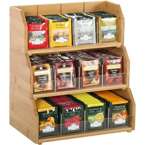 3-Tier Stackable Bamboo Tea Bag Storage Box Rack, Used for Tea Bags Wooden Tea Box Container Tea Rack Tea Bag Stand, Used for Cabinet Countertop Office (Patented Design)