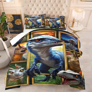 Dinosaur pattern quilt set, including 1 blanket and 1 or 2 pillowcases without Pillows,  suitable as a gift for dinosaur enthusiasts, soft children's and adult bedroom decorations, Soft Bedding Sets