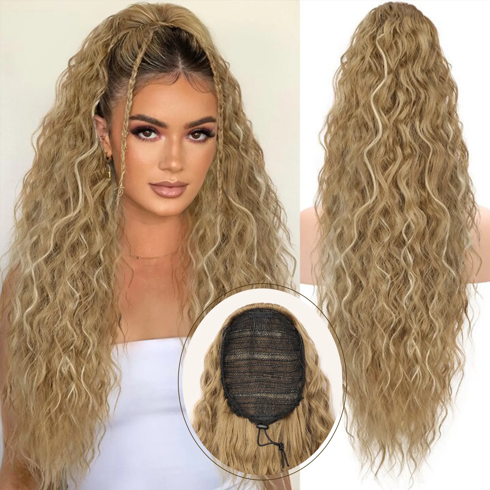 Brown mix Light Blonde Drawstring Ponytail
