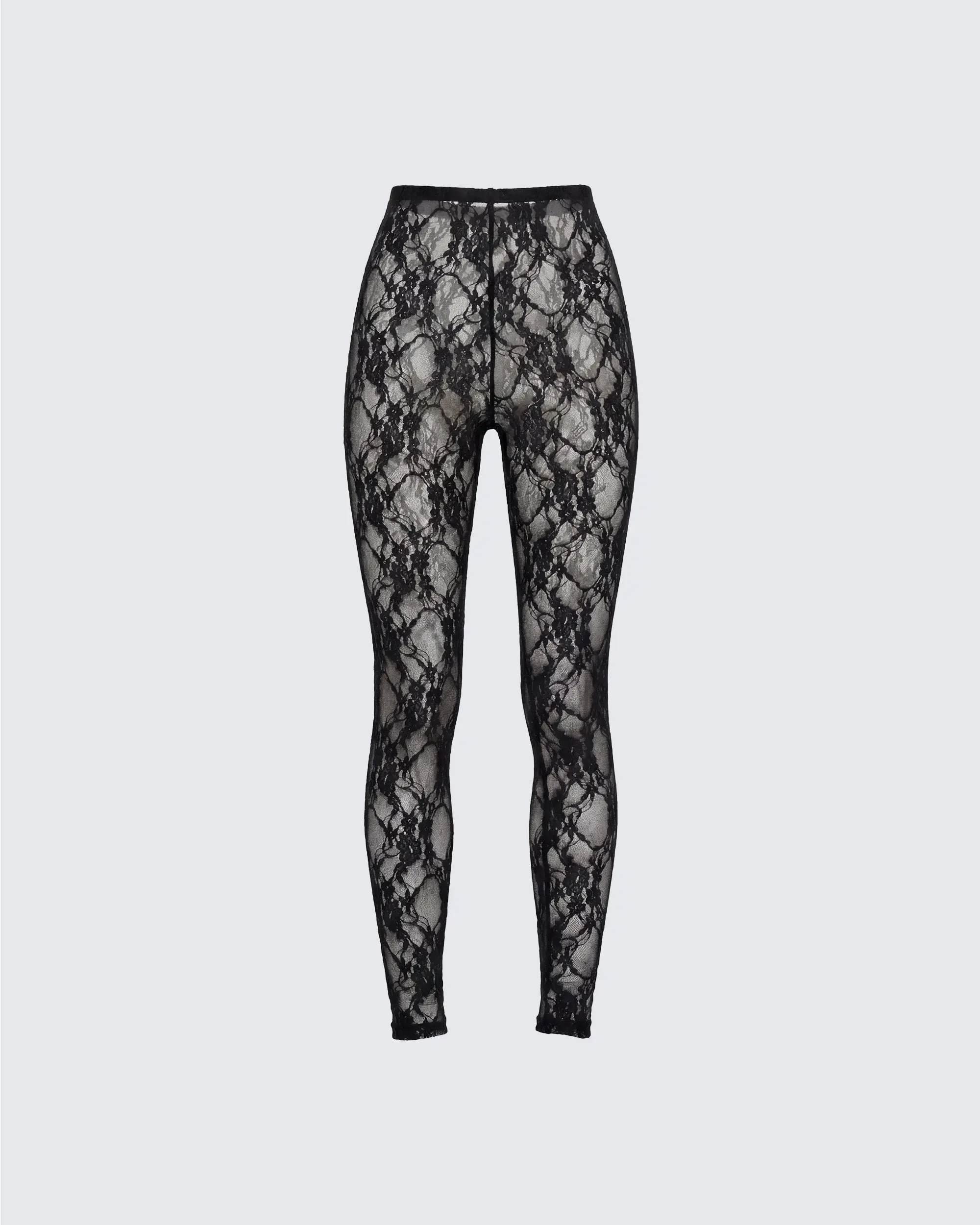 Women's Gothic Floral Lace Leggings - Sheer, High-Waist, Full-Length Fitted Bottoms for Layering