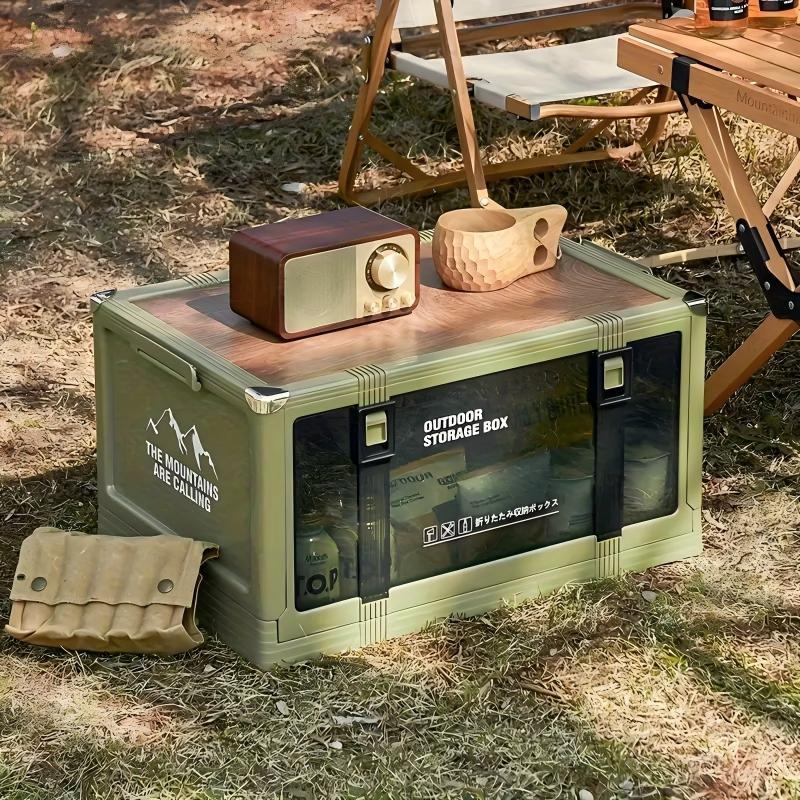 Foldable Camping Storage Box - Multi-Layer Thickened Design with Lid, Durable Plastic Portable Storage Container for Outdoor Picnics & Car Trips, Sturdy-Structure Auto Camping Accessory, Outdoor Storage Cabinet/Rack