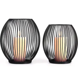 OLEEK Outdoor Candle Holder Decor Set - Black Candle Holder - Candles Holders for Table Centerpiece - Hurricane Candles Holder for Pillar Candles Cage Candle Holders Black Wire Decorative