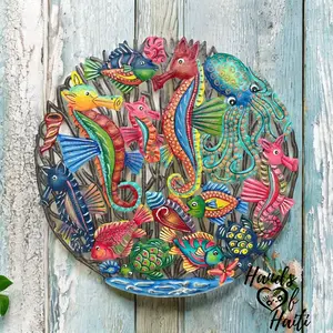 Seahorse 22" Recycled Oil Drum Aquarium Ocean Sea Life - Perfect for Home and Office Aquariums Can Be Used Indoor and Outdoor Fish Turtle Beach House