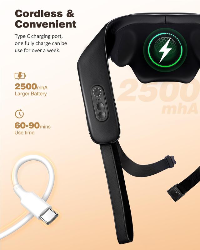 KNQZE KNB1 Cordless Neck and Shoulder Massager with Graphene Heating & 4D Shiatsu Kneading for Back Shoulder Leg Pain Relief Portable Massage Machine Gift for Dad Mom Friend