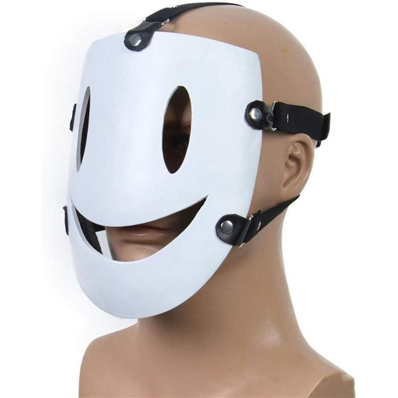 High-Rise Invasion Cosplay Mask Sniper Mask Tenkuu Shinpan Mask White Smile Resin Mask for Halloween Cosplay Props Gift Creepy Spooky