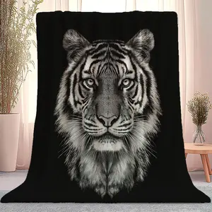 Black White Fleece Throw Blanket Animals Close-Up Tiger SoFt Print Flannel For SoFa Couch Throw Bed, Decorative Blankets Decor GiFt
