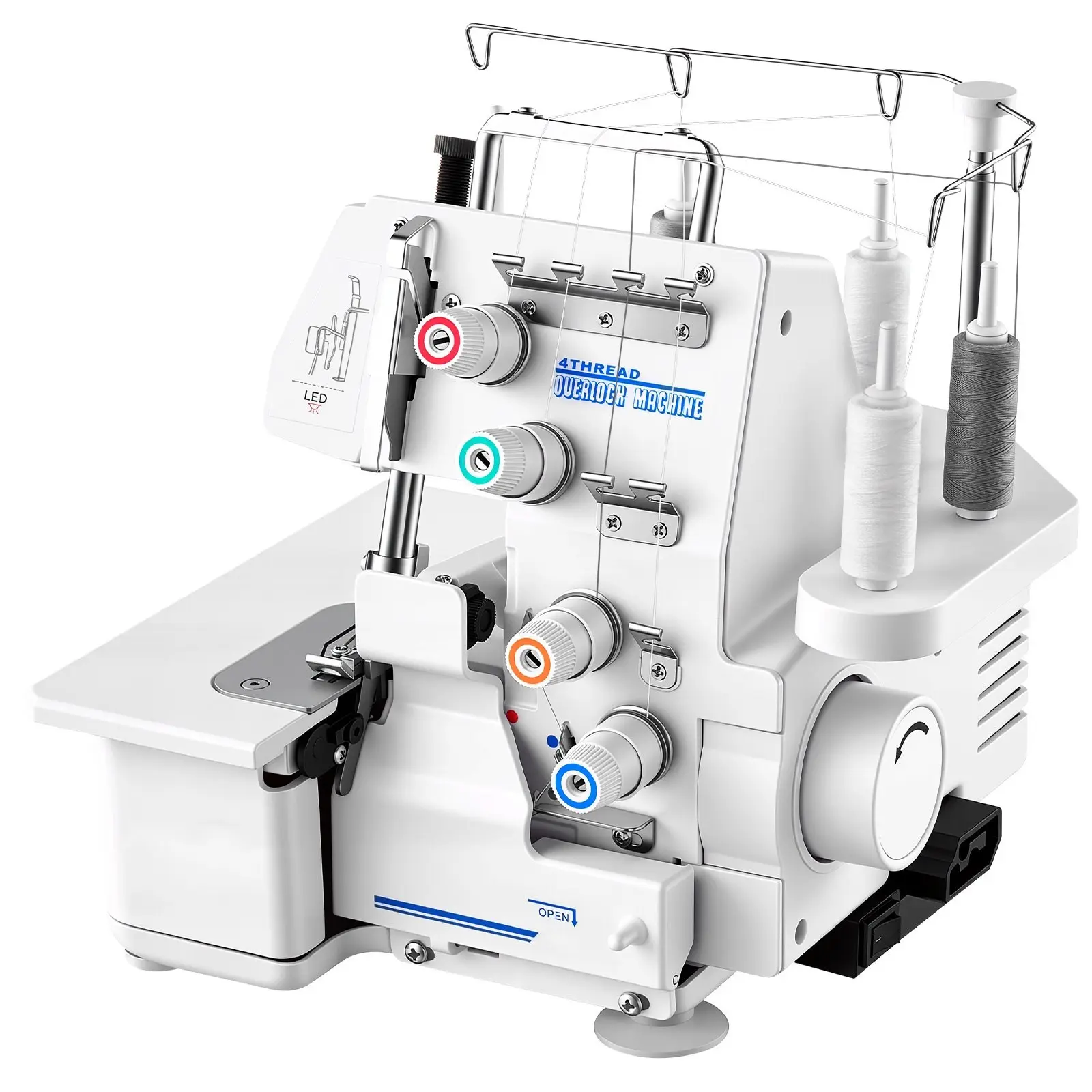 Serger Overlock Sewing Machine With 1250 Stitches Per Minute, 3- And 4-Thread Capability, LED Light, Strong Suction Feet, Heavy-Duty Metal Frame, Suitable For Denim, Knit, Linen And Lightweight Fabrics, White
