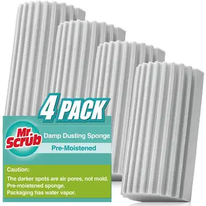 4 Pack Reusable Damp Grey Dusting Sponge Duster, Household Cleaning Tool for Blinds, Floorboards, Fan Blades, Vents, Glass, Railings, Mirrors