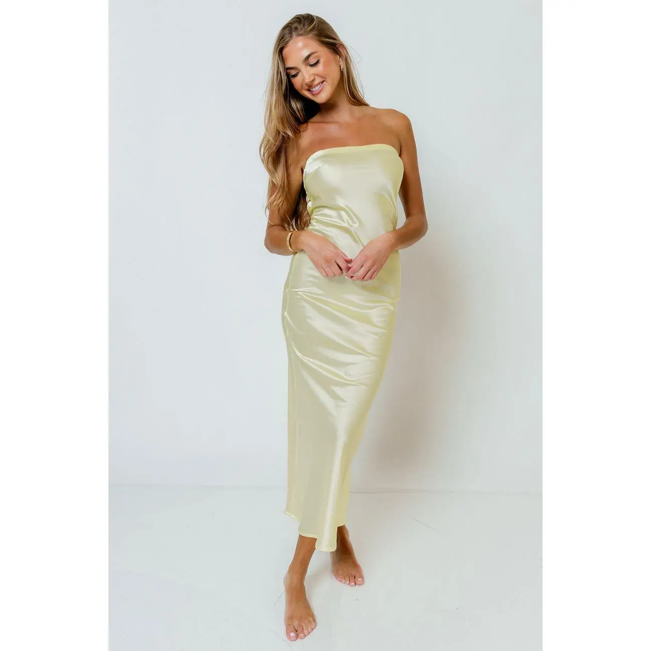 Raquel Strapless Maxi Dress in Light Yellow