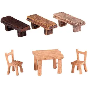 2 Set Miniature Fairy Garden Figurines Resin Table Bench Chairs Set Micro Landscape Ornaments Home Room Desk Decor Accessories