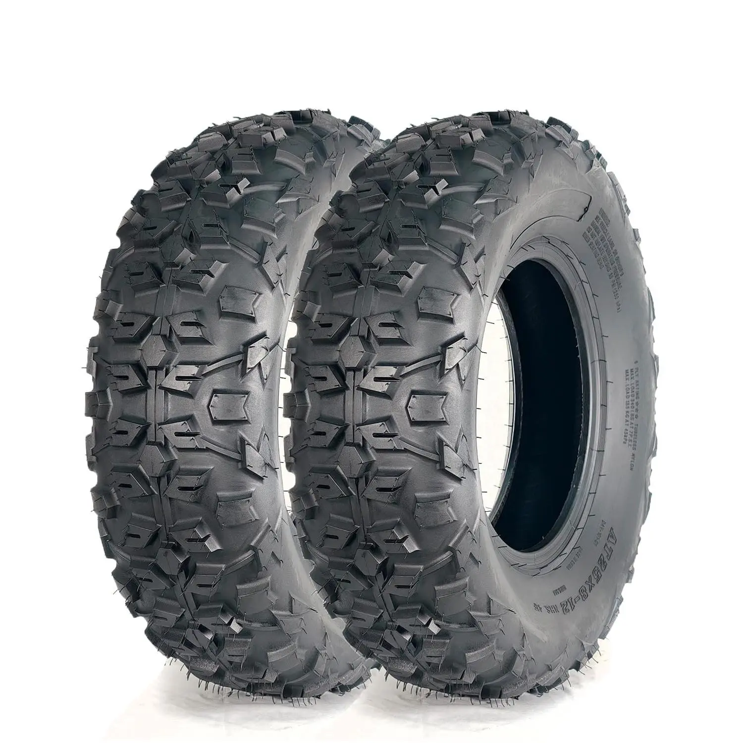 6-Ply 25x8-12 Heavy-Duty Tubeless Front ATV Quad Tires, 2-Pack with Reinforced Sidewall Aggressive Tread Armor, 750 lb Load Capacity for All Terrain Off-Road Use (Trail, Sand)
