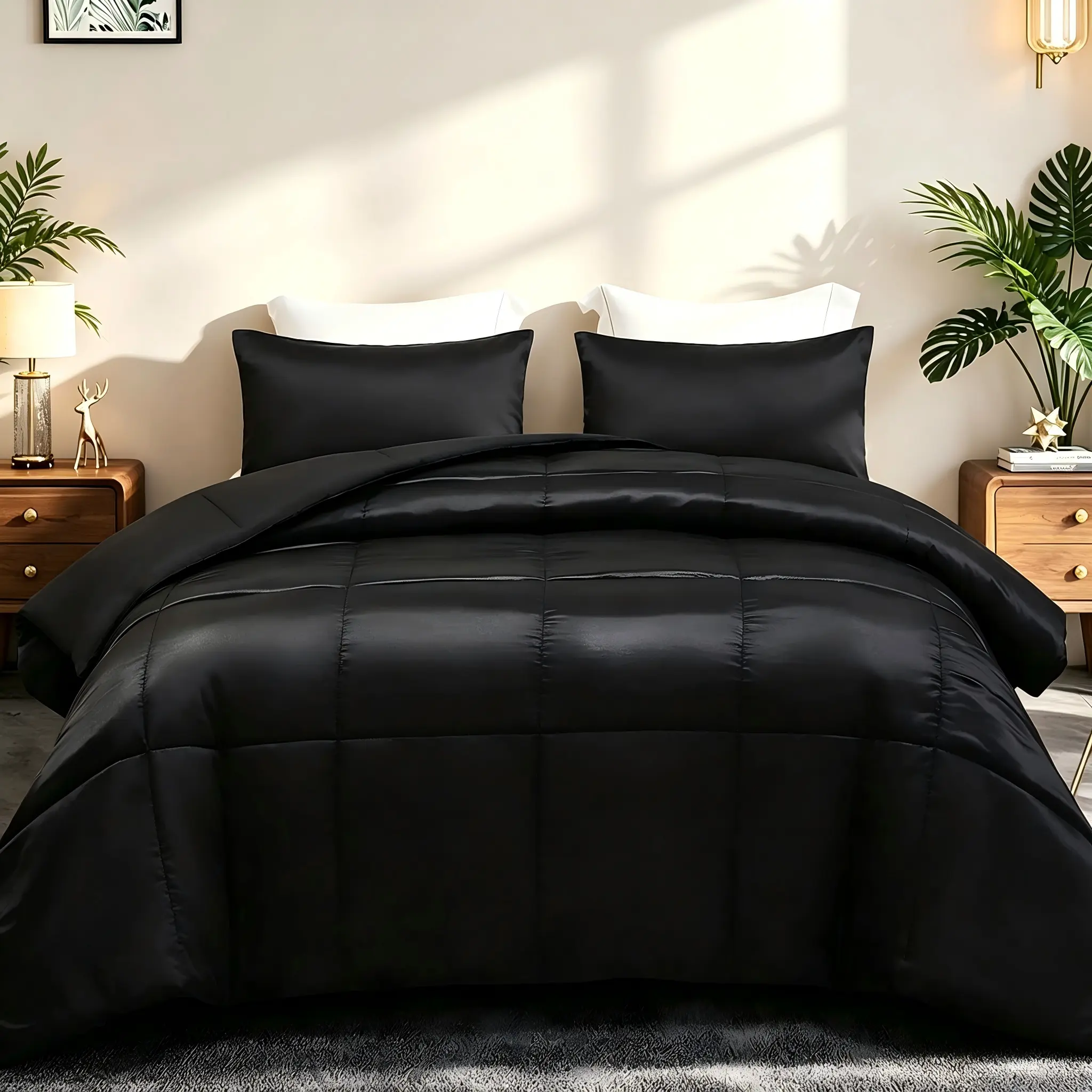 【backtoschoolday】Whale Flotilla Soft Satin Bedding Set, Reversible Silk Comforter with Matching Pillowcases, Lightweight Duvet Suitable for All Seasons