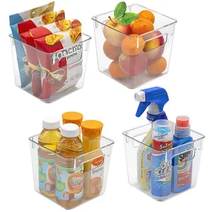Clear Plastic Storage Bins with Handles (Small, 4-Pack) Boxes Fruits Kitchen Organiser