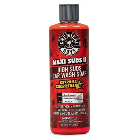 Chemical Guys Maxi Suds II High-Foaming Car Wash Cleaner - Car Washing Supplies, Fresh Cherry Scent, Cleans Away Dirt & Grime, Boosts Shine & Gloss, Great for Regular Maintenance Washes, Safe for Paint, Glass, Metal