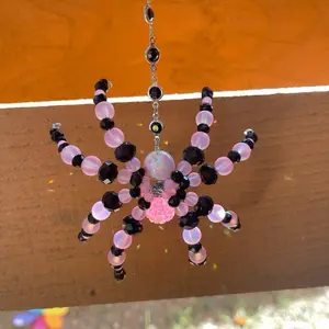 Beaded Spider - Pink and Black Beaded Design as shown in the Image Decor Hanging Hangable Ornaments