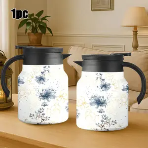 34oz Insulated Thermal Carafe | Elegant Blue & Gold Floral Print | Stainless Steel Vacuum Flask | Keep Drinks Hot/Cold | Perfect Gift for Mom, Wife & Flower Lovers