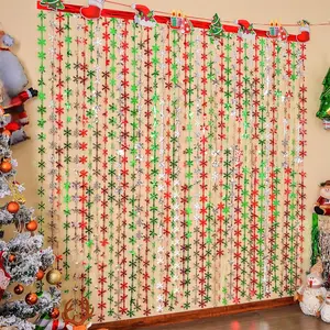 Christmas Party Decorations, 2 Pack Foil Fringe Curtains 3.3 X 6.6 ft Red Silver Green Snowflake Tinsel Streamers Photo Backdrop for New Year, Ugly Sweater Party