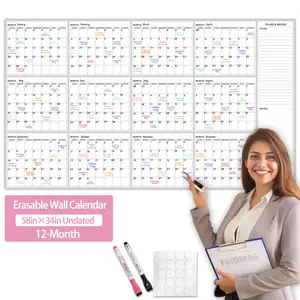 Dry Erase Calendar for Wall "58 x 34" - Undated 12 Month Wall Calendar Dry Erase Reusable Whiteboard Calendar, Vertical Erasable Monthly Planner for Home Office School Planning