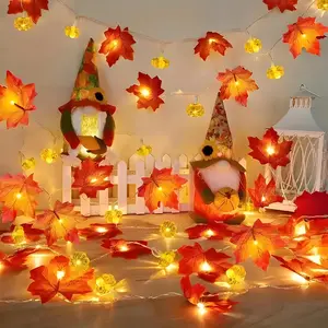 Maple Leaf Pumpkin Design String Light, Battery Powered Fairy String Light, Decorative Light for Home Bedroom, Autumn Festival Decoration, Ornaments, Halloween