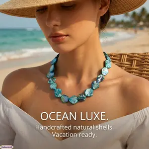 Natural Shell Pendant Necklace for Women, Irregular Baroque Pearl Inspired Choker with Coastal Boho Aesthetic, Trendy Vacation Jewelry for Beach Trips, Resort Outfits, Summer Festivals & Everyday Layering