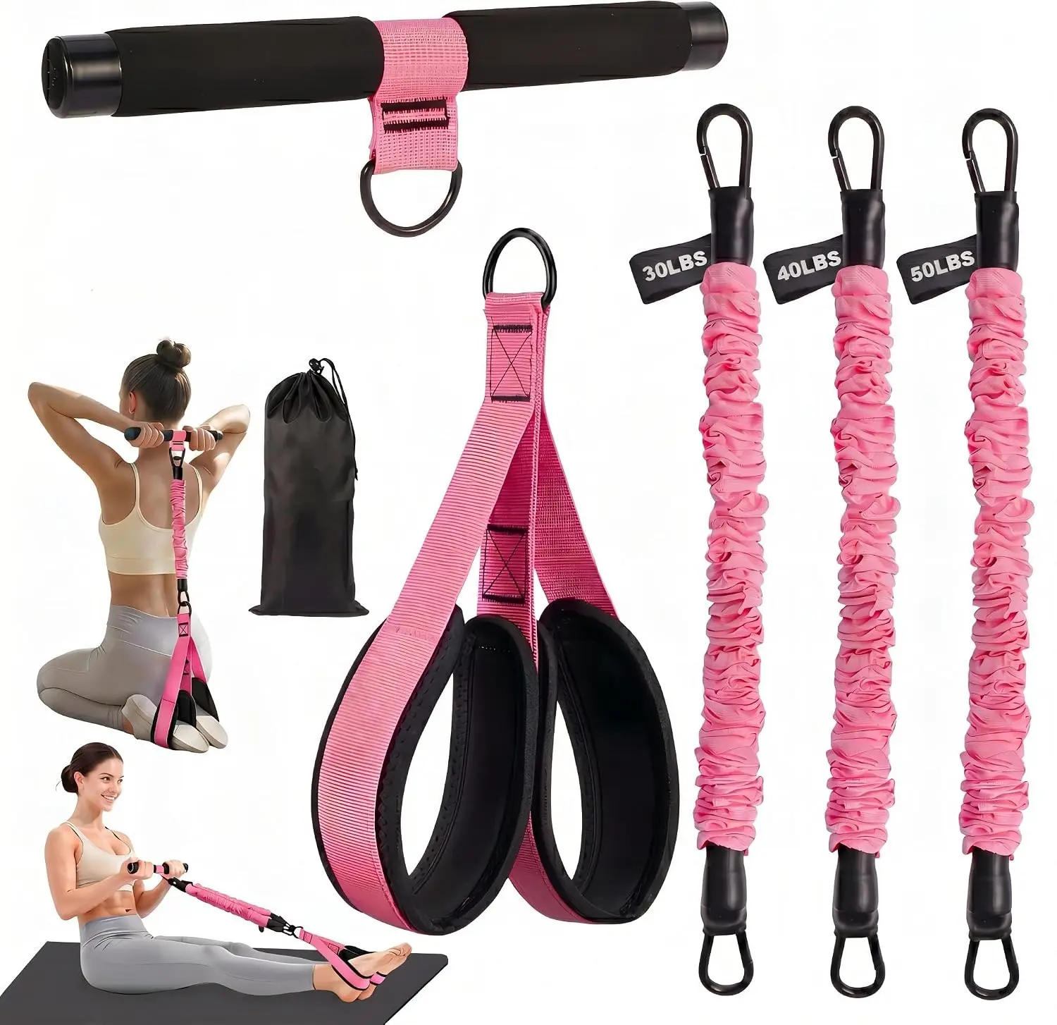 Pedal Resistance Belt with Handle, Adjustable Tubular Foot Pedal Device, Tension Belt, Sit-up Fitness Equipment for Abdominal Muscle Arm Leg Waist Exercise, Core Pilates, Whole Body Training, Portable Fitness Equipment