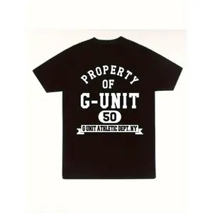 Men'S G-UNIT Black Cotton T-Shirt - Bold White Lettering, Sizes S to 5XL, Crew Neck, Short Sleeves, Machine Washable, Geometric Graphic Design