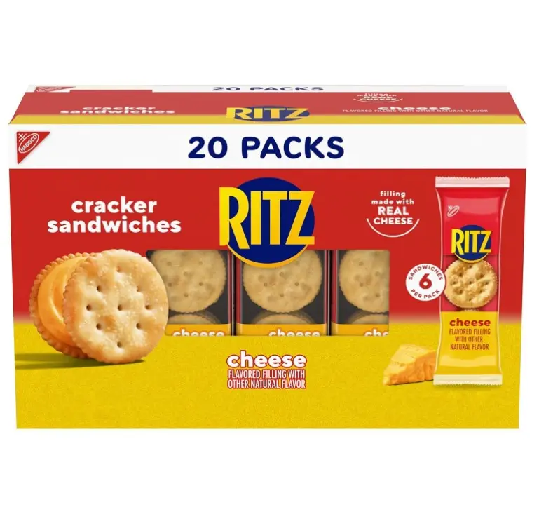 RITZ Cheese Sandwich Crackers, Lunch Snacks, 20 Snack Packs (6 Crackers Per Pack)