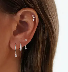 Lexody Three Piece Earrings Set for Women & Girls Silver Plated Cubic Zirconia Studs Hoops Delicate Jewelry Gift for Birthdy Valentine's Day Elegant Diamond Inlaid accessories for women magnetic earrings