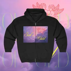 OLVGLD God's Child Cupic Cherub Love Jesus Angel Graphic Unisex Zip Hoodie - Cozy Gift for Faith, Spirituality, Angel Lovers, Comfort Streetwear, Perfect Gift for Easter Men Shirt