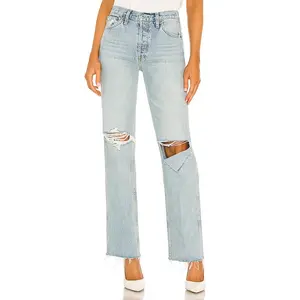 RE/DONE Originals 90s High Rise Loose Jeans in Breezy Indigo With Rips