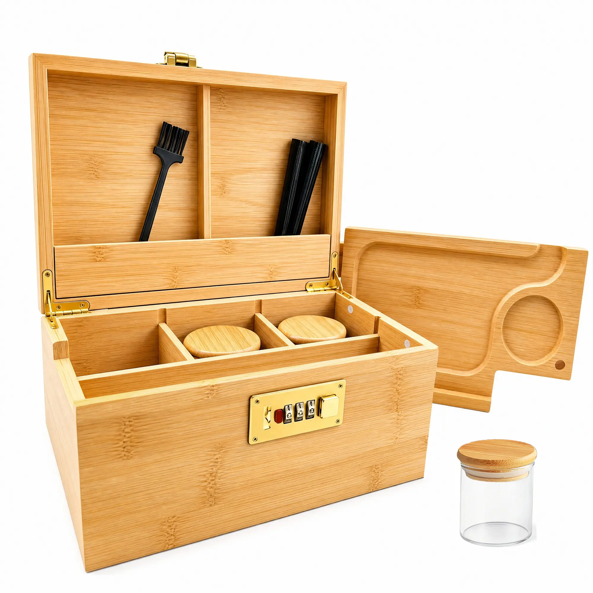 Bamboo Storage Box with Combination Lock - Handmade Wooden Gift Chest with Removable Dividers & Accessories, Ideal Mother's Day Father's Day Birthday Christmas Housewarming Present(Natural Wood Color) sohochic