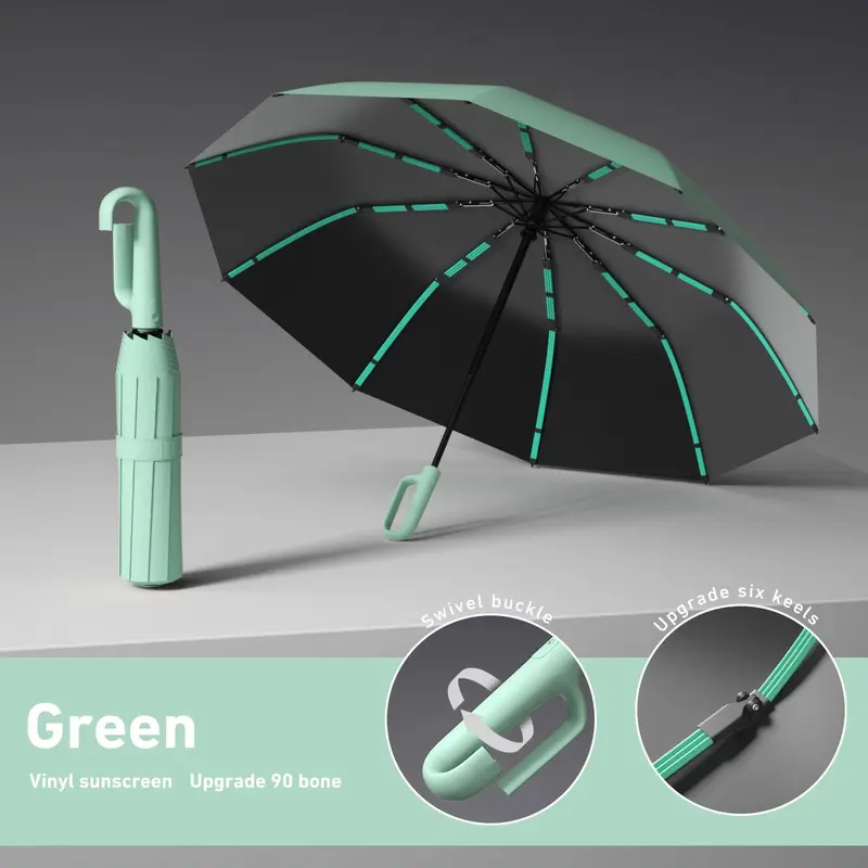 Automatic Folding Rain Umbrella (1 Count) - Lightweight, Waterproof Windproof Reinforced Outdoor Travel Umbrella with Loop Handle, All-Weather Unisex Collapsible for On-Go Convenience, Ideal for Rain Use, Loop Handle Umbrella