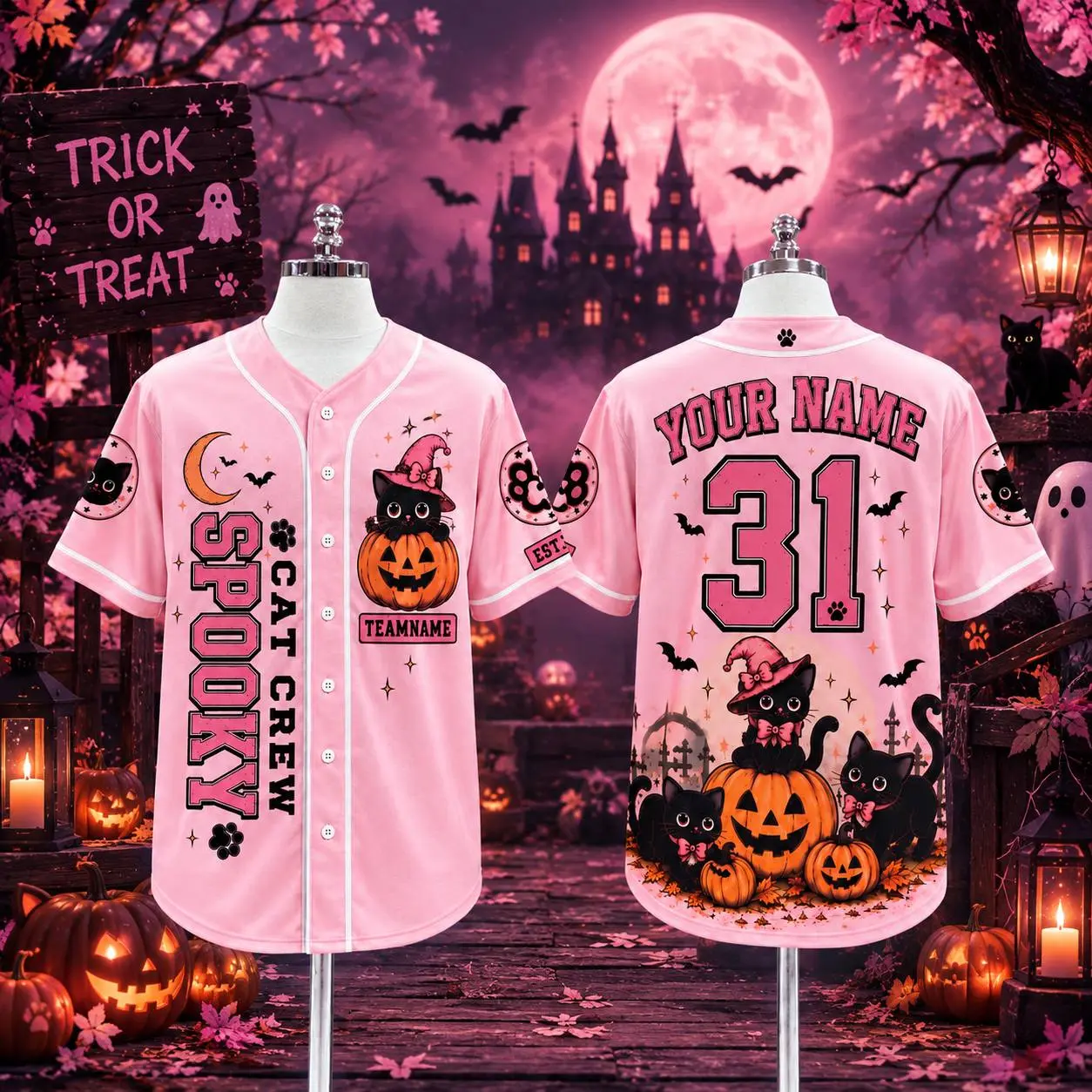 Custom Halloween Baseball Jersey Purple, Personalized Name and Number, Unisex Short Sleeve Sports Shirt, Spooky Halloween Party Outfit, Fall Streetwear