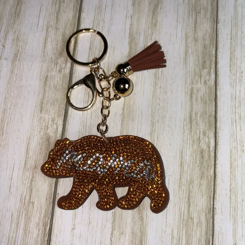 Glitter Bear Keychain with Tassel and Beads - Brown Color, Perfect for Keychains and Accessories