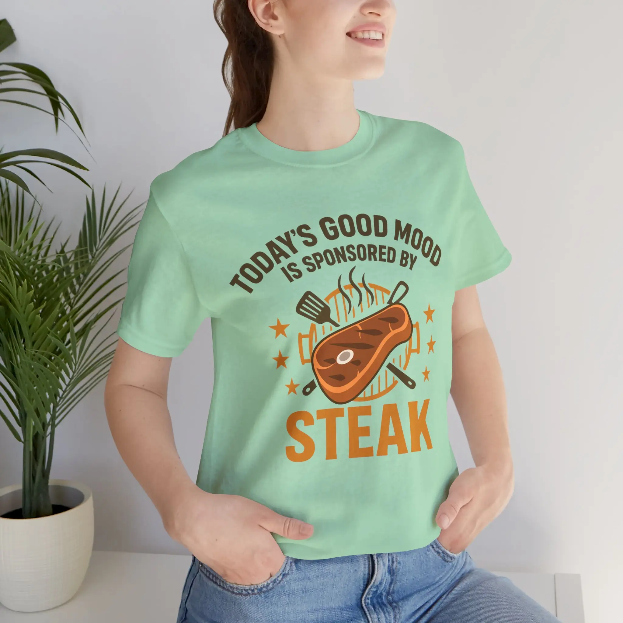 Short Sleeve Steak Mood T-Shirt | Today's Good Mood Tee Shirt | Gift for Meat Lovers, Foodie Gear, BBQ Party Shirt, Casual Wear Trending Shirt, Crewneck Food Shirt