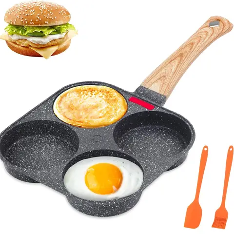 4-Cup Egg Pan Nonstick, Healthy Aluminum Omelette Pan, Breakfast Omelette Skillet for Fried Eggs Cooker, Pancakes, Suitable for Gas Stove & Induction Cookware