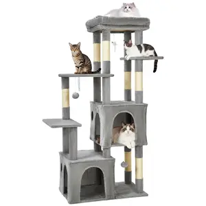 [FLASH SALE] Garvee 61" Multi-Level Cat Tree for Indoor Cats, Heavy-Duty Tower for Large Adult & Maine Coon Cats with Oversized Perch, Dual Condos, Natural Sisal Scratching Posts & Play Toys – Light Gray