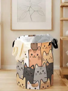 Cat Print Laundry Basket with Handle, Durable Foldable Clothes Storage Bin, Large Capacity Toy Organizer for All Seasons