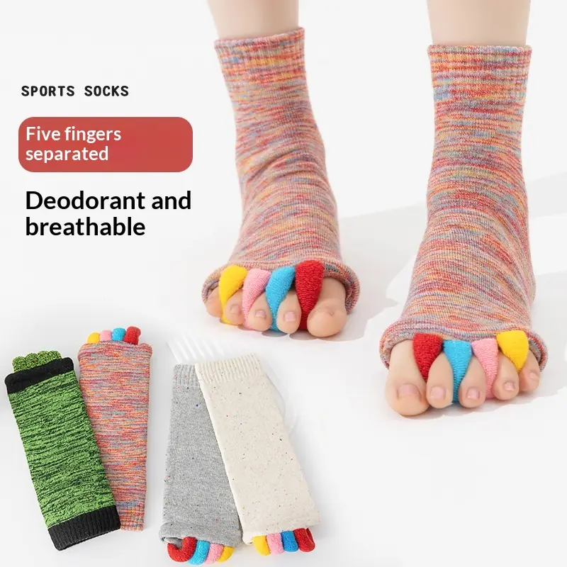 Moisture-Wicking Toe Socks  – 5 Finger Anti-Odor Breathable Cotton Blend Socks, Moisture Wicking Toe Separator Socks for Running, Yoga, Hiking, Outdoor Sports,Yoga workout socks