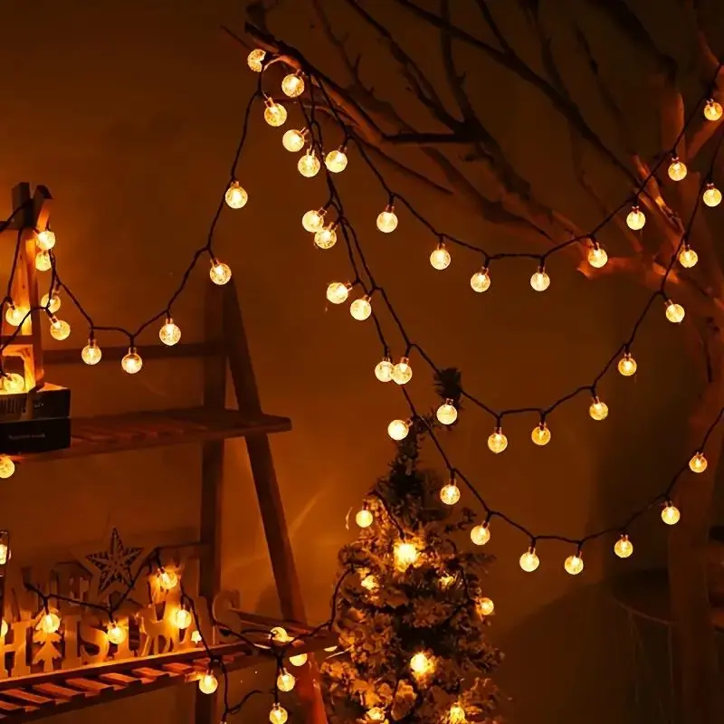 Christmas Solar Powered LED String Light, 8-Lighting-Modes LED Bulb Solar Outdoor Light, Garden Solar Light for Camping, Lighted Party, Birthday, Yard Indoor & Outdoor Decoration, Led Ball Lights, Decorative Lights