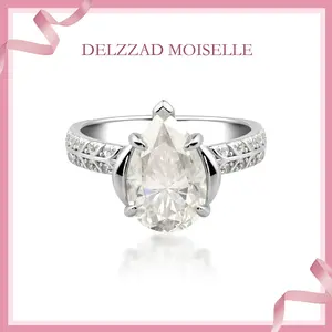 Delzzad 4ct Pear Synthetic Moissanite Solitaire Ring In 925 Sterling Silver Christmas Gift