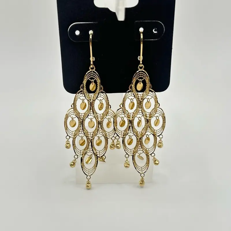 14k Solid Gold Chandelier Peacock Design Earrings