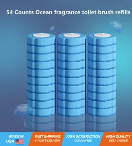 54 Counts Toilet Brush Disposable Refills, Cleaning Bowl Wand Bathroom Cleaner Refill Heads(54pcs Blue Ocean Refills)